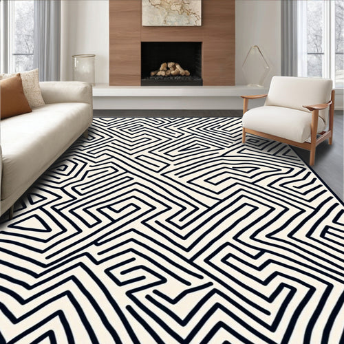 Abstract Black White Maze Lines Rug