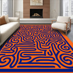 Vibrant Orange Blue Abstract Maze Rug