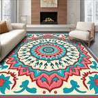 Radiant Coral Teal Floral Mandala Rug