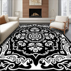 Black White Floral Mandala Medallion Rug