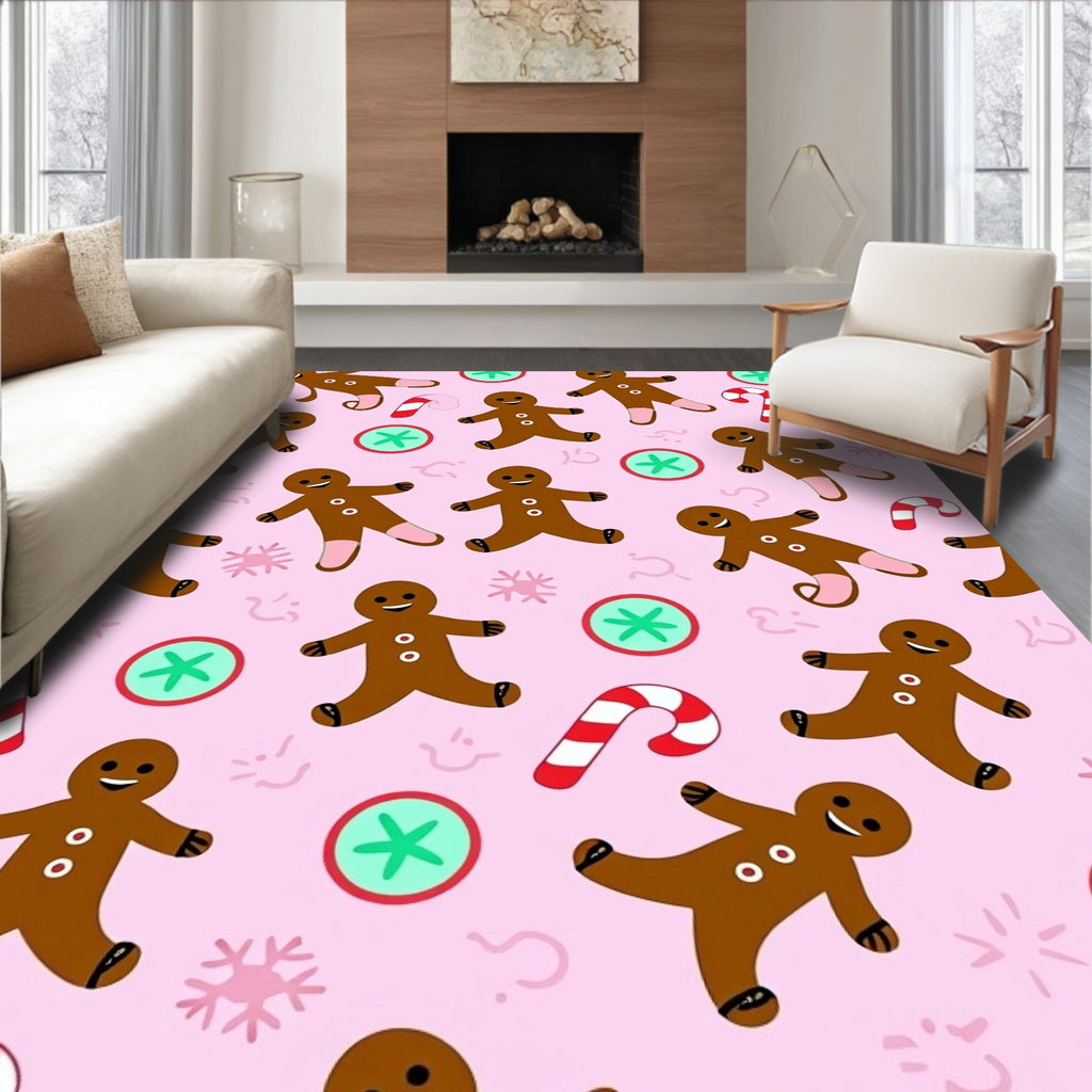Pink Gingerbread Man Candy Cane Medley Rug