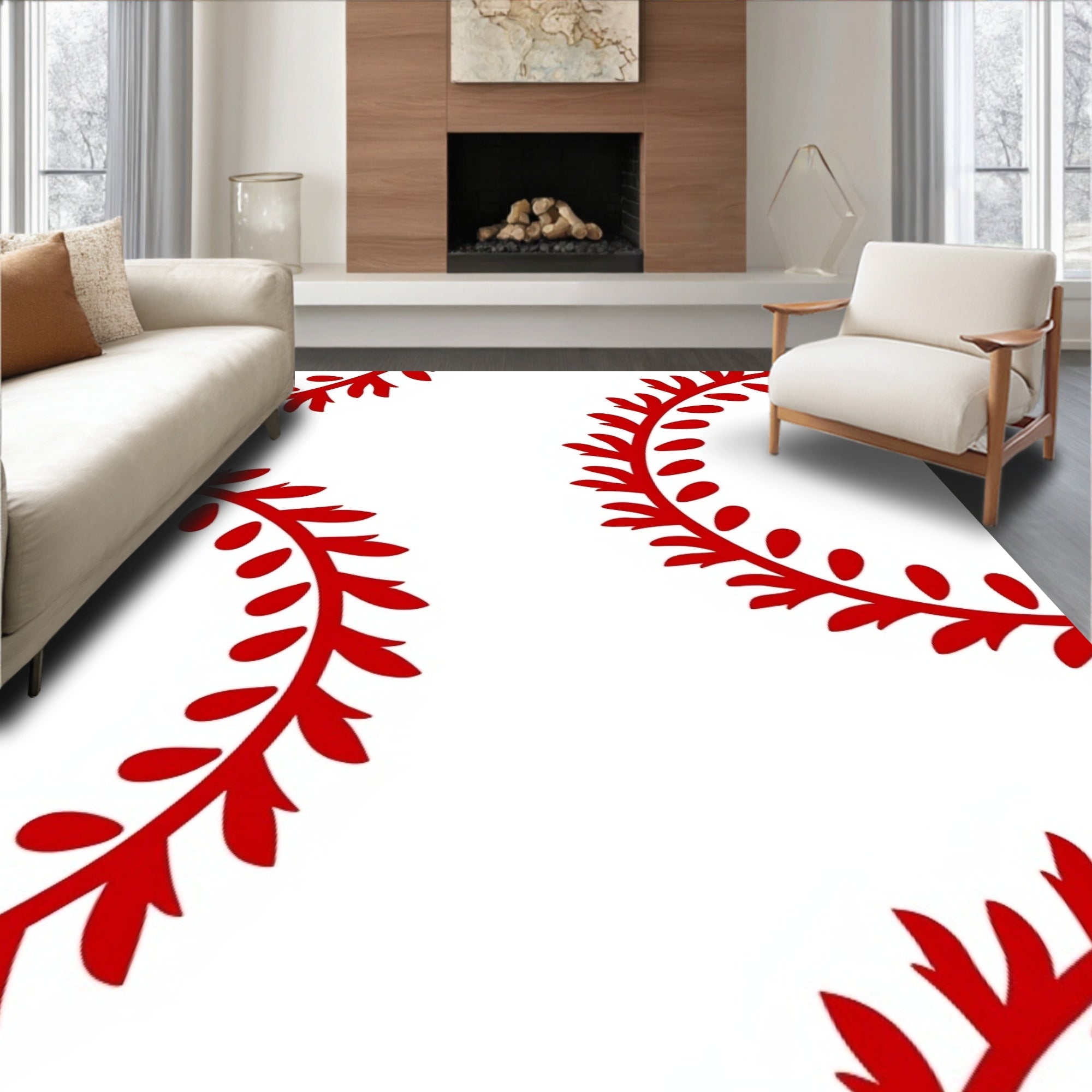 Crimson Vine Border Arrangement Rug