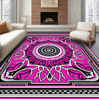 Bold Pink Black White Floral Medallion Rug
