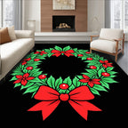 Red Bow Green Leaf Festive Wreath Rug