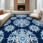 Navy Blue White Snowflake Medallion Rug
