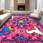 Vibrant Pink Bell and Banana Medallion Rug
