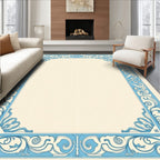 Light Blue Cream Scrollwork Border Rug