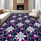 White Floral Navy Swirl Medallion Rug