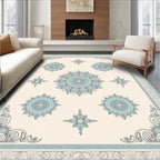 Soft Blue Medallion Cornered Cream Rug