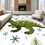 Green Stegosaurus and Snowflakes Rug