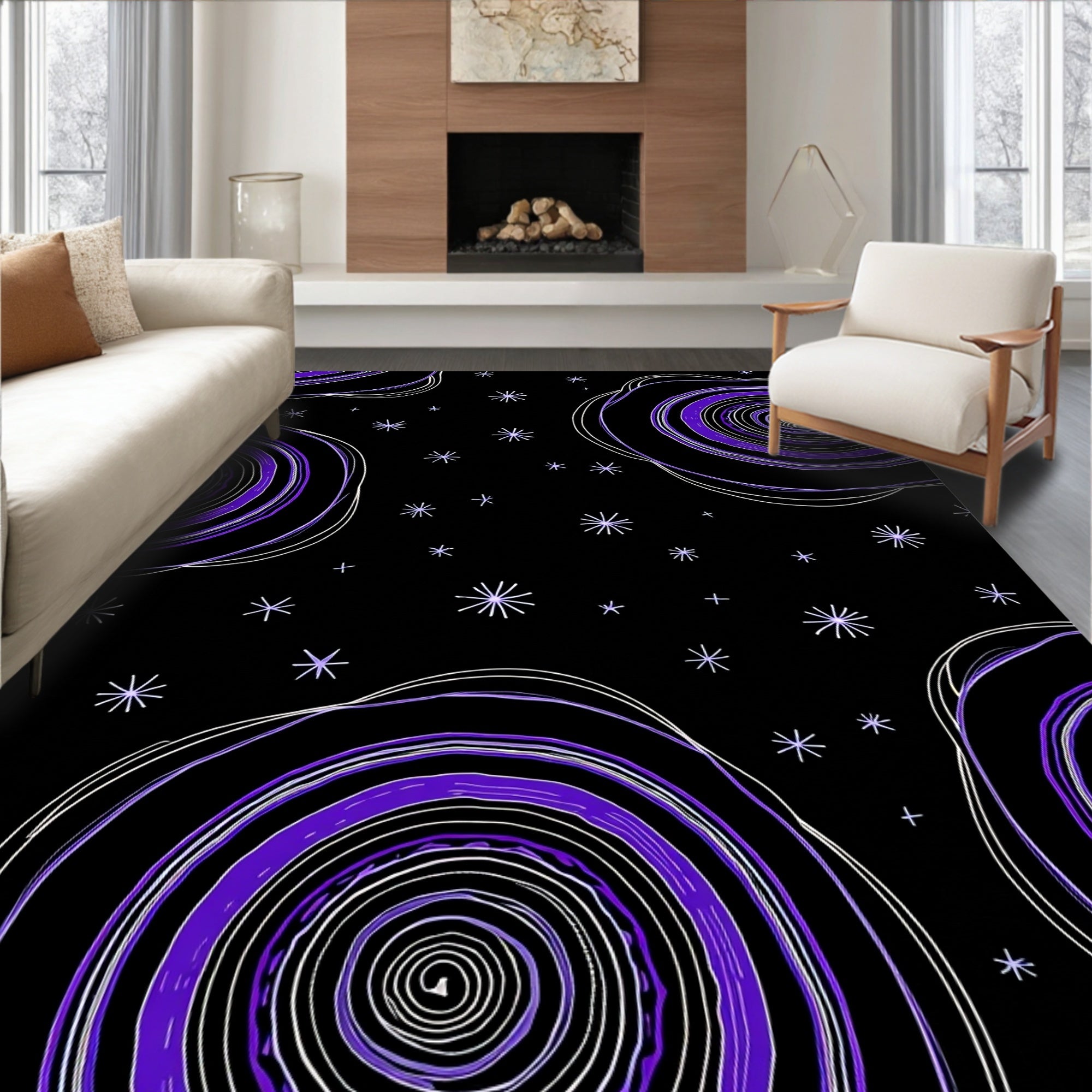 Bold Violet Swirls Starry Night Rug
