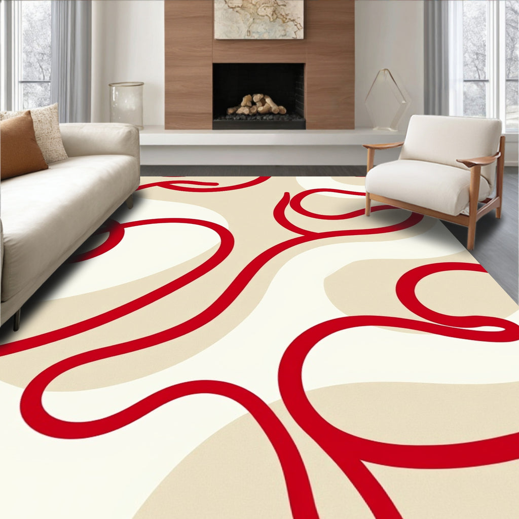 Crimson Swirl Abstract Organic Rug