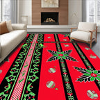 Red Black Green Ornate Festive Ornaments Rug