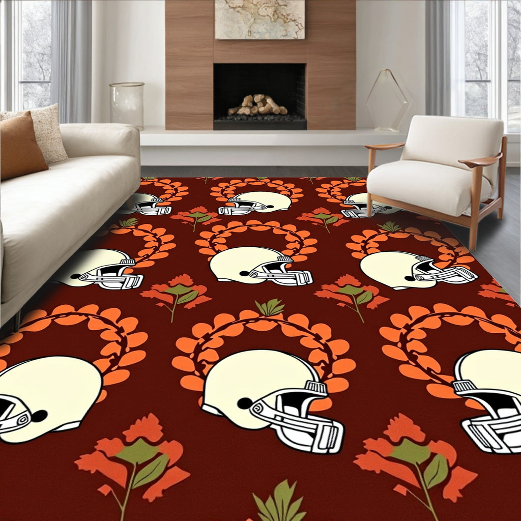 Cream Football Helmets Orange Wreath Red Flowers Rug