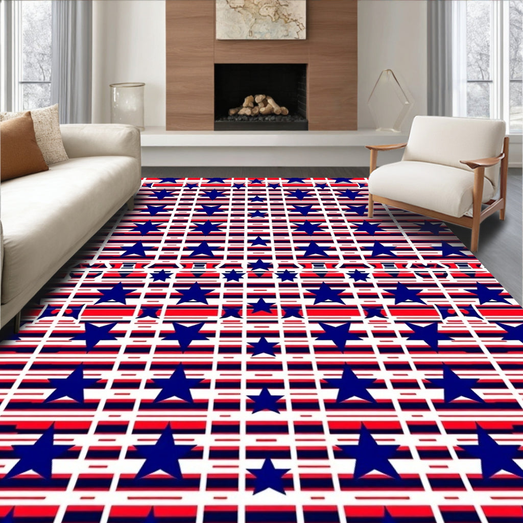 Navy Blue Stars Red White Stripes Rug