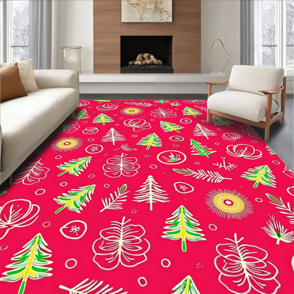 Red Pine Tree Floral Medley Rug