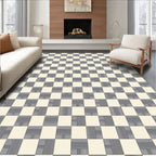 Checkerboard Ivory Gray Line Work Rug
