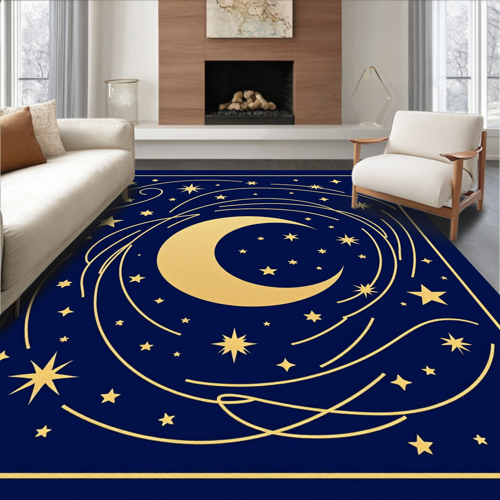 Golden Moon And Stars Swirl Rug