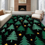 Forest Christmas Trees Gold Stars Rug
