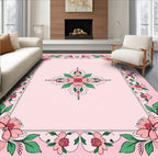 Charming Pink Floral Medallion Border Rug