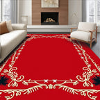 Crimson Floral Wreath Border Rug