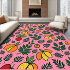 Pink Citrus Garden Leaf Collage Rug