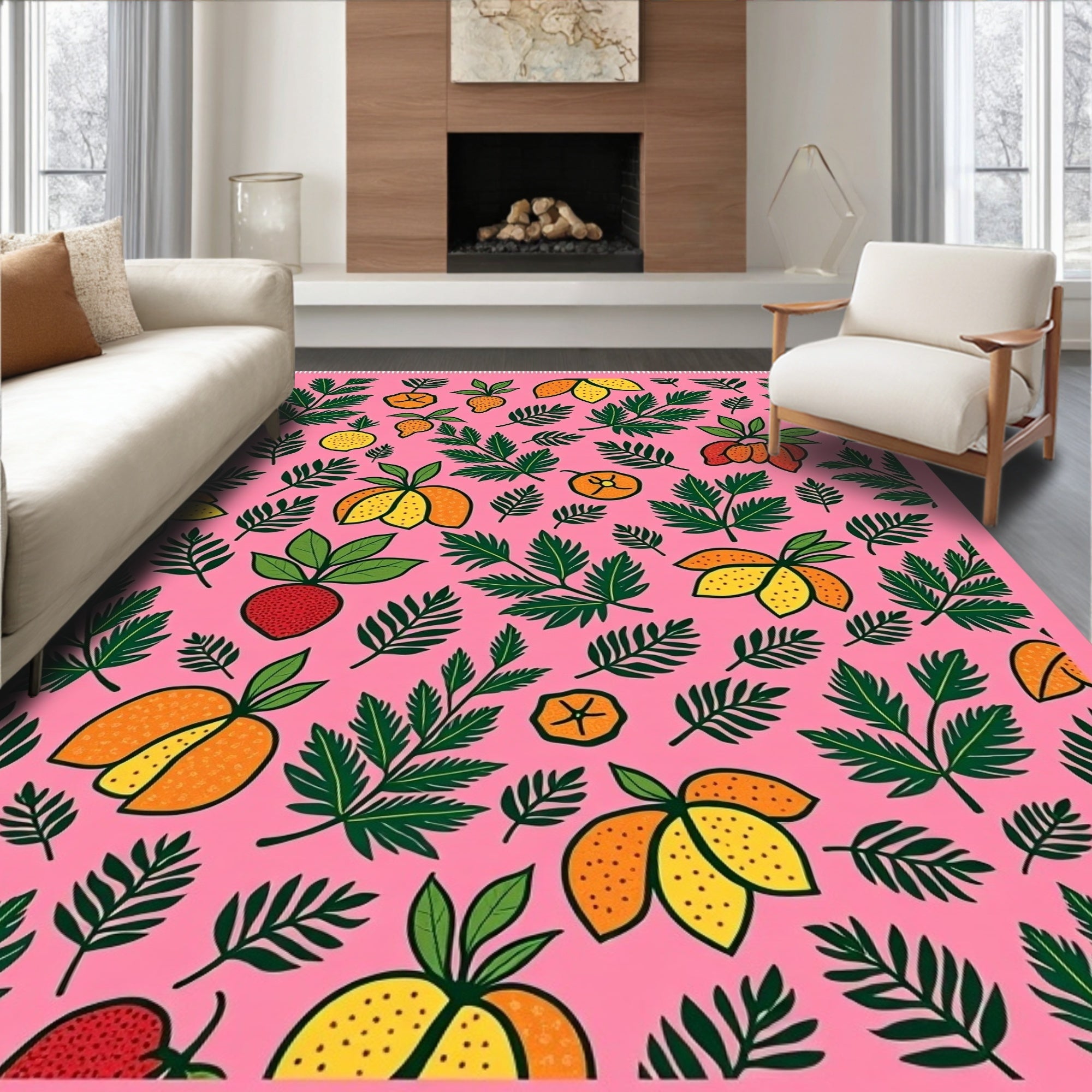 Pink Citrus Garden Leaf Collage Rug