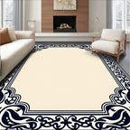 Ornate Navy Blossom Scroll Frame Rug
