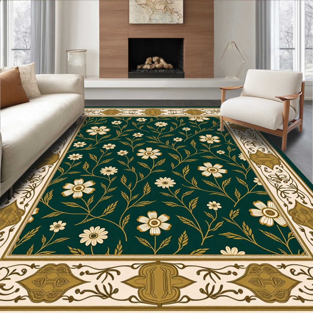 Emerald Green Floral Leaf Vine Rug