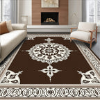 Rich Brown Cream Medallion Border Rug