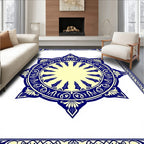 Ornate Blue and Cream Sunburst Rug