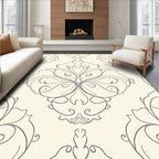 Cream Gray Swirling Damask Ornament Rug