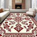 Crimson Red Ornate Floral Border Rug