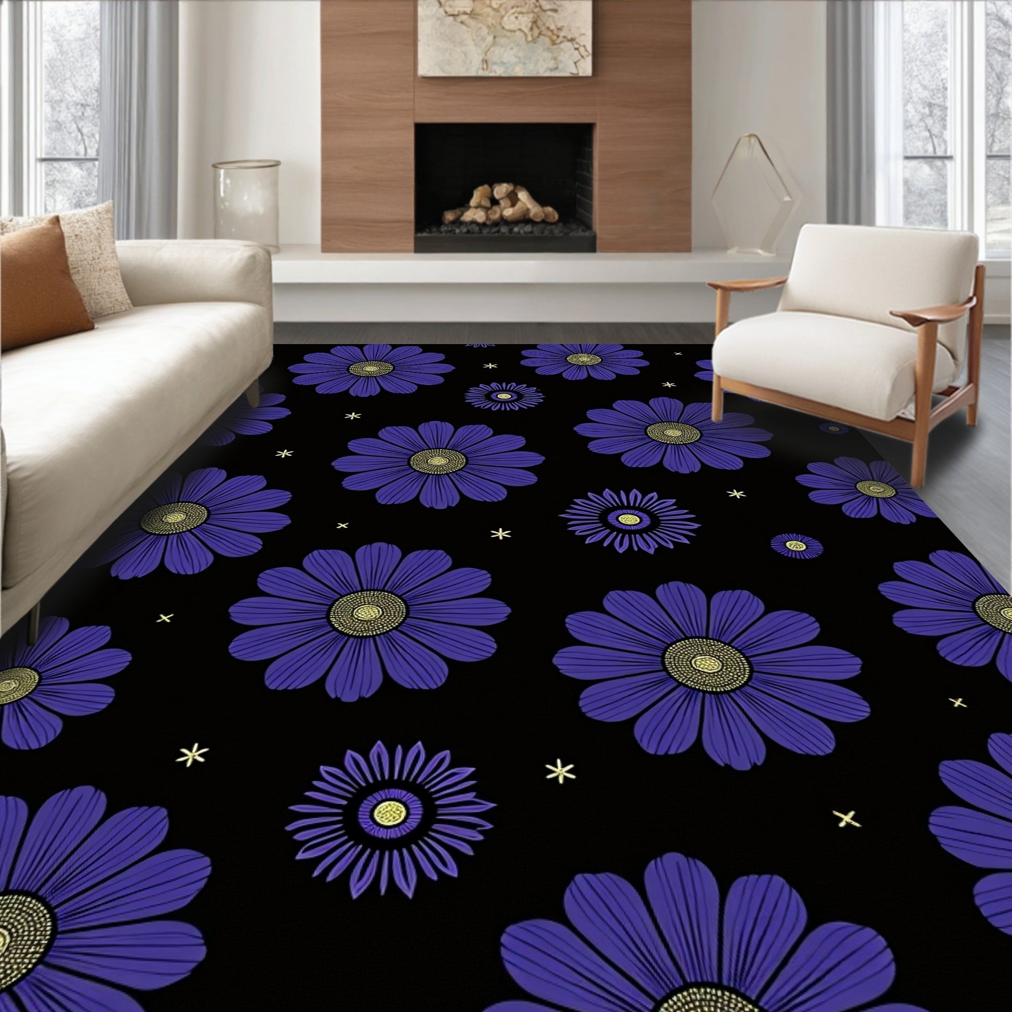 Dark Blue Daisy Meadow Rug