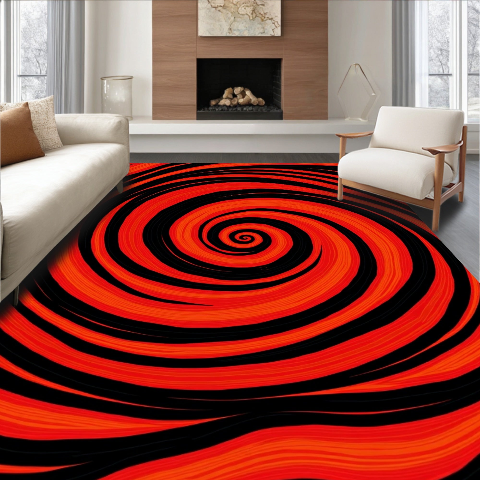 Crimson Black Swirl Vortex Rug