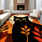 Black Cat Halloween Moon Bats Rug