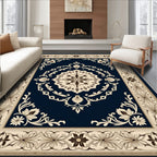 Ornate Indigo Cream Floral Field Rug