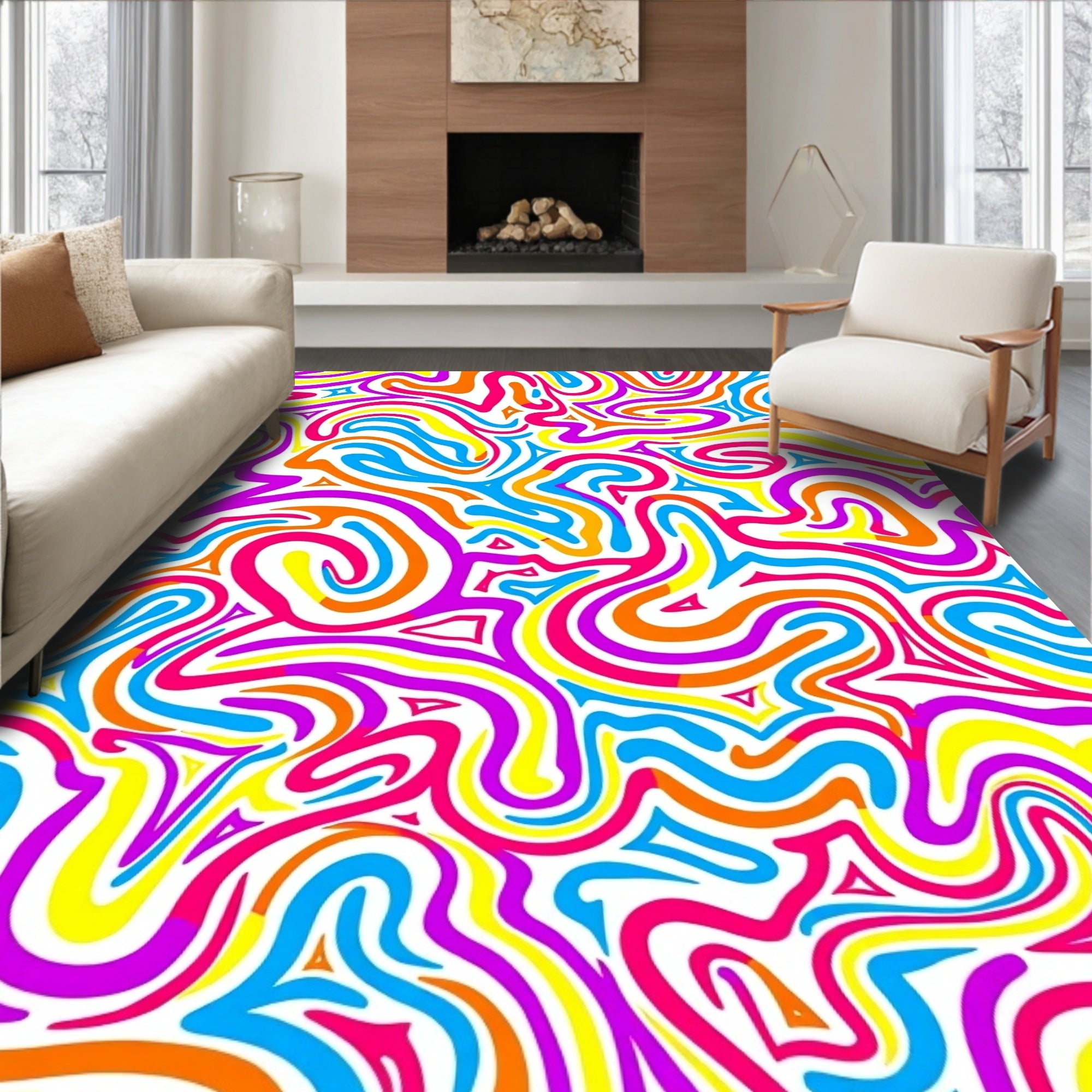 Vibrant Swirl Abstract Color Ribbons Rug