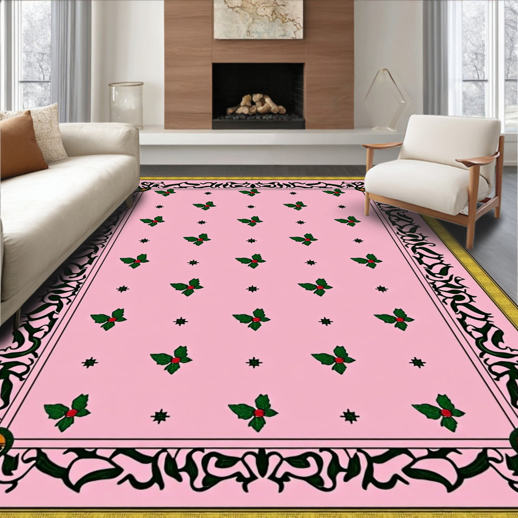 Pink Holly Berry Botanical Border Rug