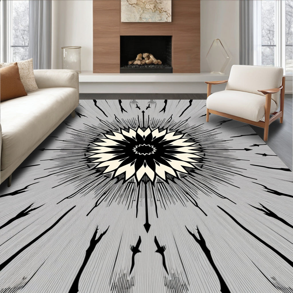 Monochromatic Radial Sunburst Bloom Rug