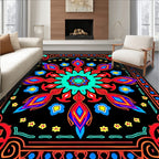 Vibrant Red Blue Floral Medallion Rug