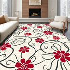 Red Blooming Vines Swirl Rug