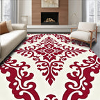 Rich Scarlet Damask Scrollwork Medallion Rug