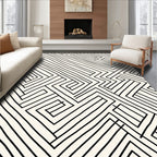 Abstract Black White Maze Line Rug