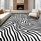 Black White Organic Swirl Lines Rug