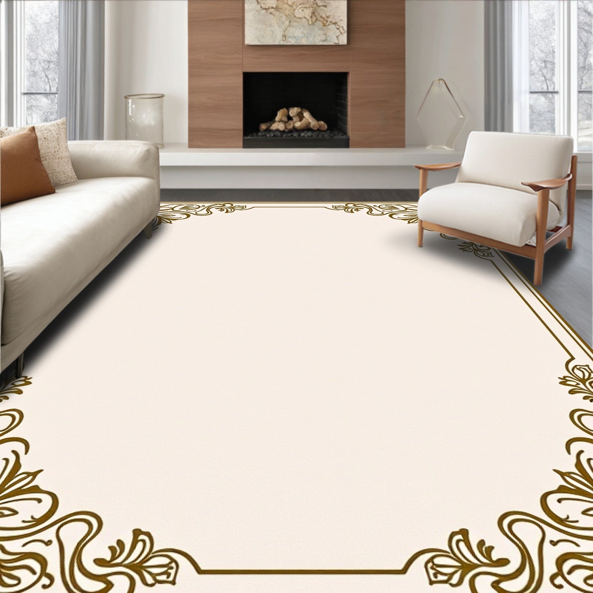 Golden Floral Antique Frame Rug