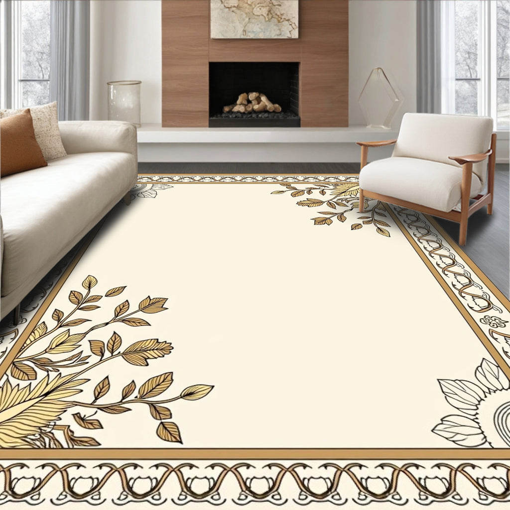 Cream and Gold Leaf Border Rug