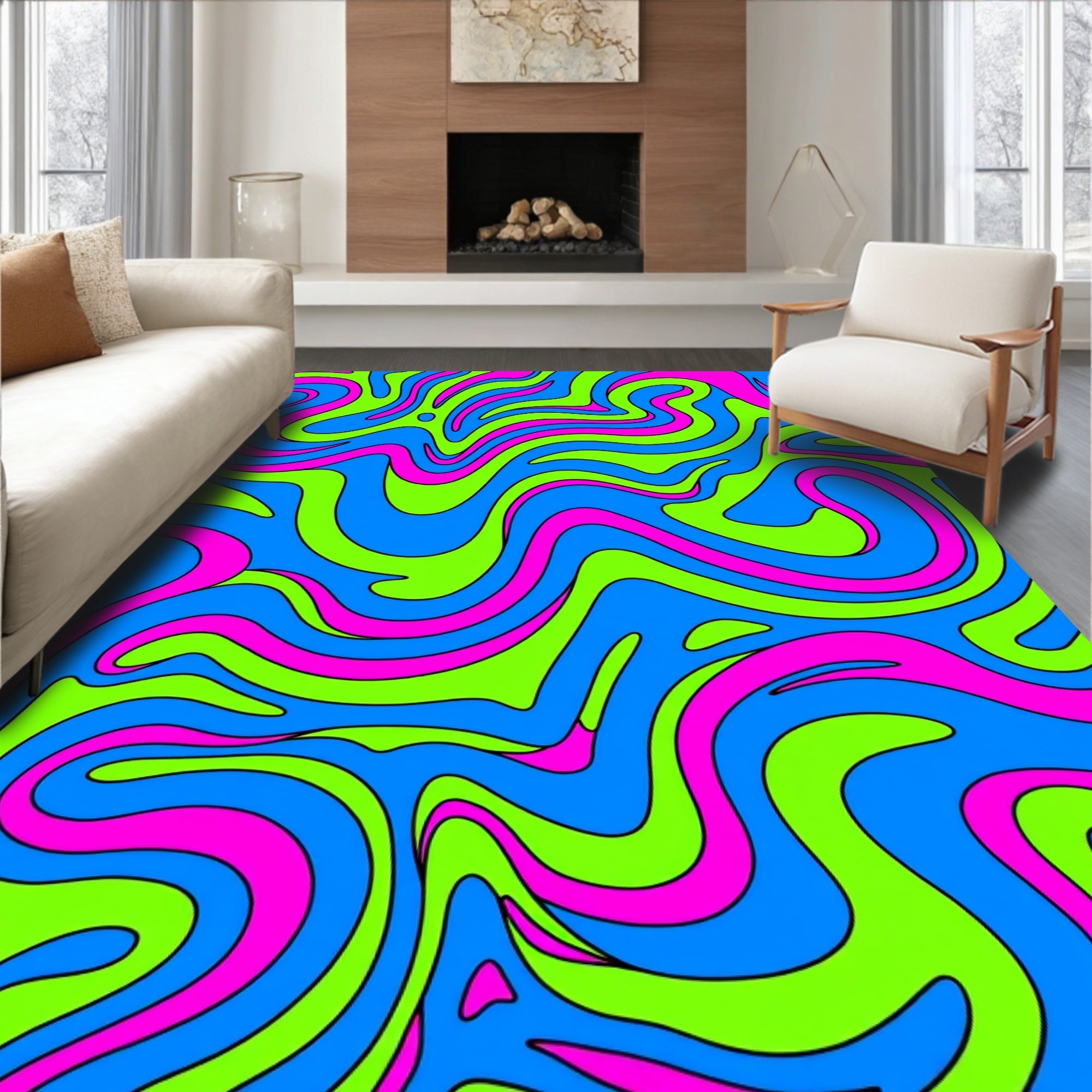 Psychedelic Swirl Blue Green Pink Rug