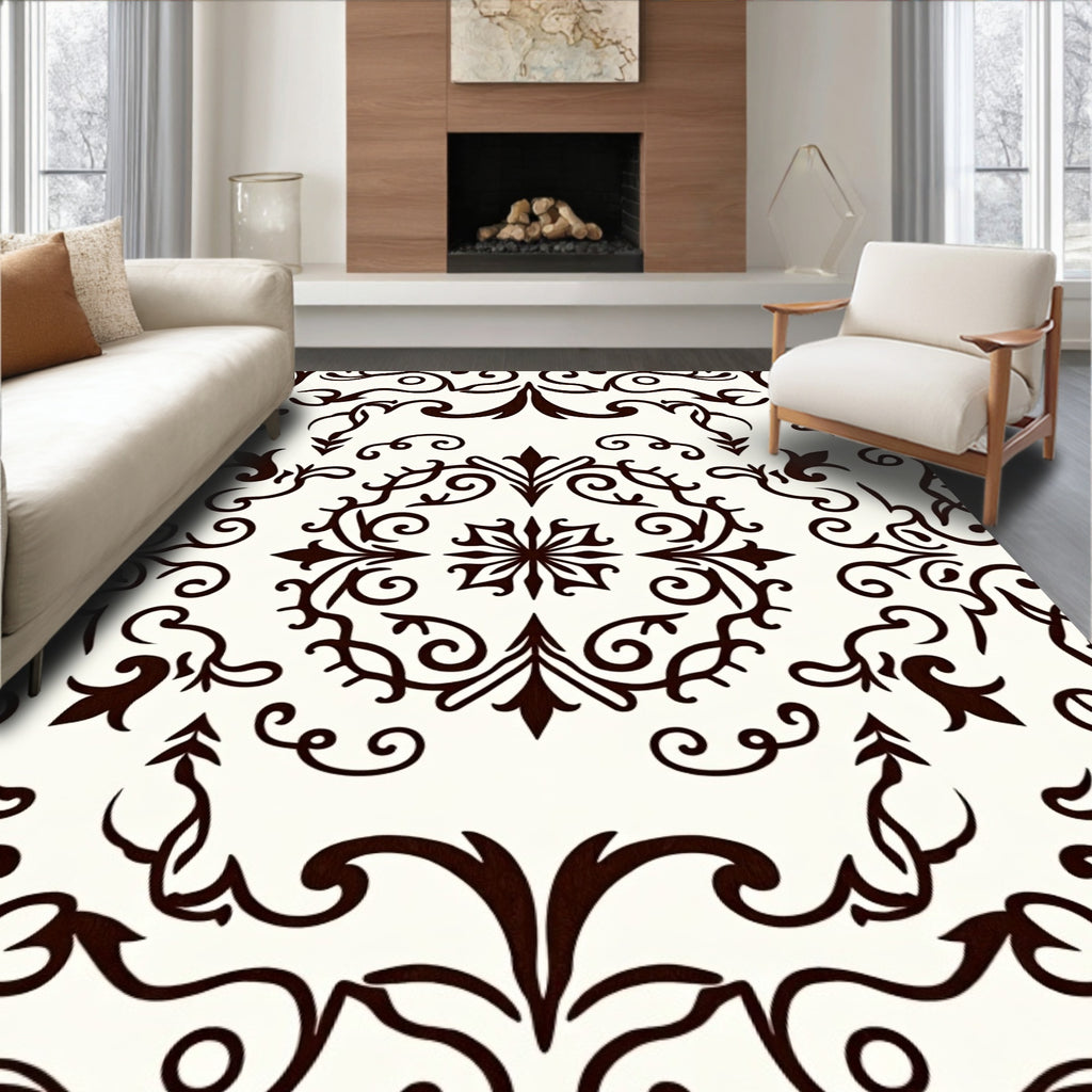 Rich Brown Damask Swirls Rug