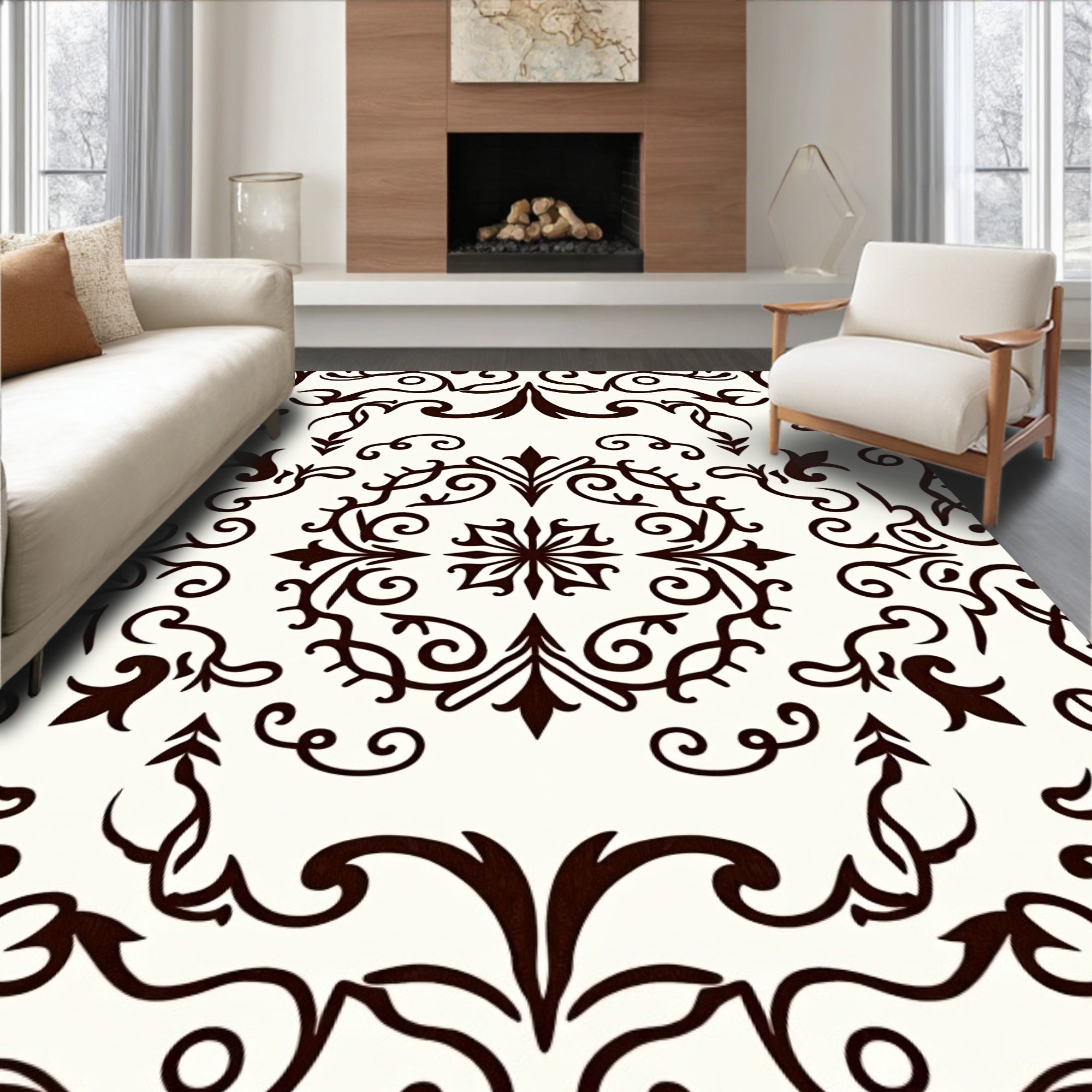 Rich Brown Damask Swirls Rug